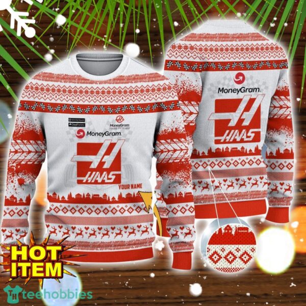 Haas F1 Team Special Gift Ugly Christmas Sweater Custom Name Product Photo 1