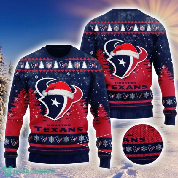 Houston Texans Logo Wearing Santa Hat 3D Ugly Christmas Sweater Christmas Gift Men And Women 2023 Sweater Product Photo 1
