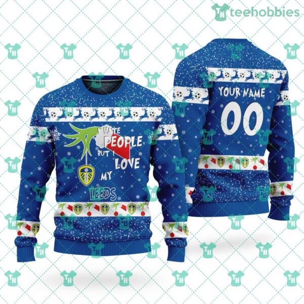 Leeds United F.C Grinch I Hate People Christmas Ugly Sweater 3D Product Photo 1