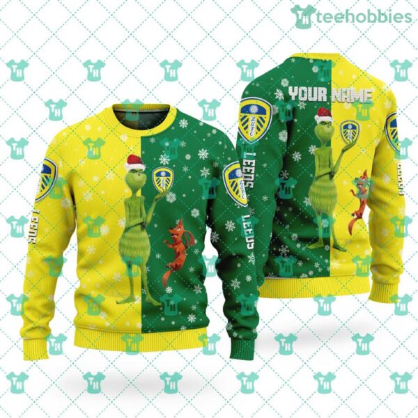 Leeds United F.C Logo Christmas Grinch Friends Ugly Sweater 3d Gift Big Fans Product Photo 1