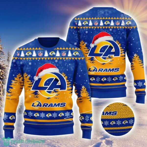Los Angeles Rams Logo Wearing Santa Hat 3D Ugly Christmas Sweater Christmas Gift Men And Women 2023 Sweater Product Photo 1