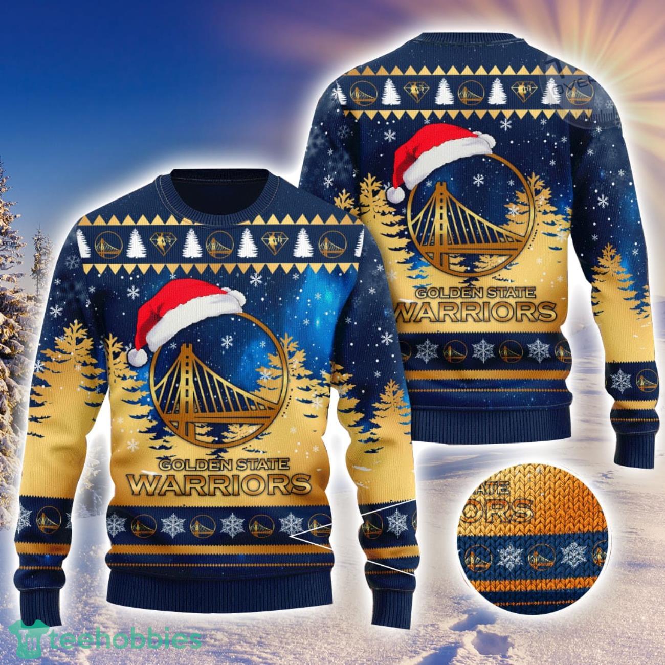 Love Golden State Warriors Logo Wearing Santa Hat 3D Ugly Christmas Sweater Christmas Gift Men And Women 2023 Sweater image Love Golden State Warriors Logo Wearing Santa Hat 3D Ugly Christmas Sweater Christmas Gift Men And Women 2023 Sweater Product Photo 1