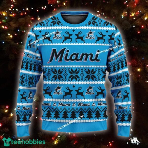 NEW Embroider Miami Marlins Ugly Christmas 3D Sweater Gift For Adult - MLB Miami Marlins Ugly Christmas Sweater For Men And Women Photo 1