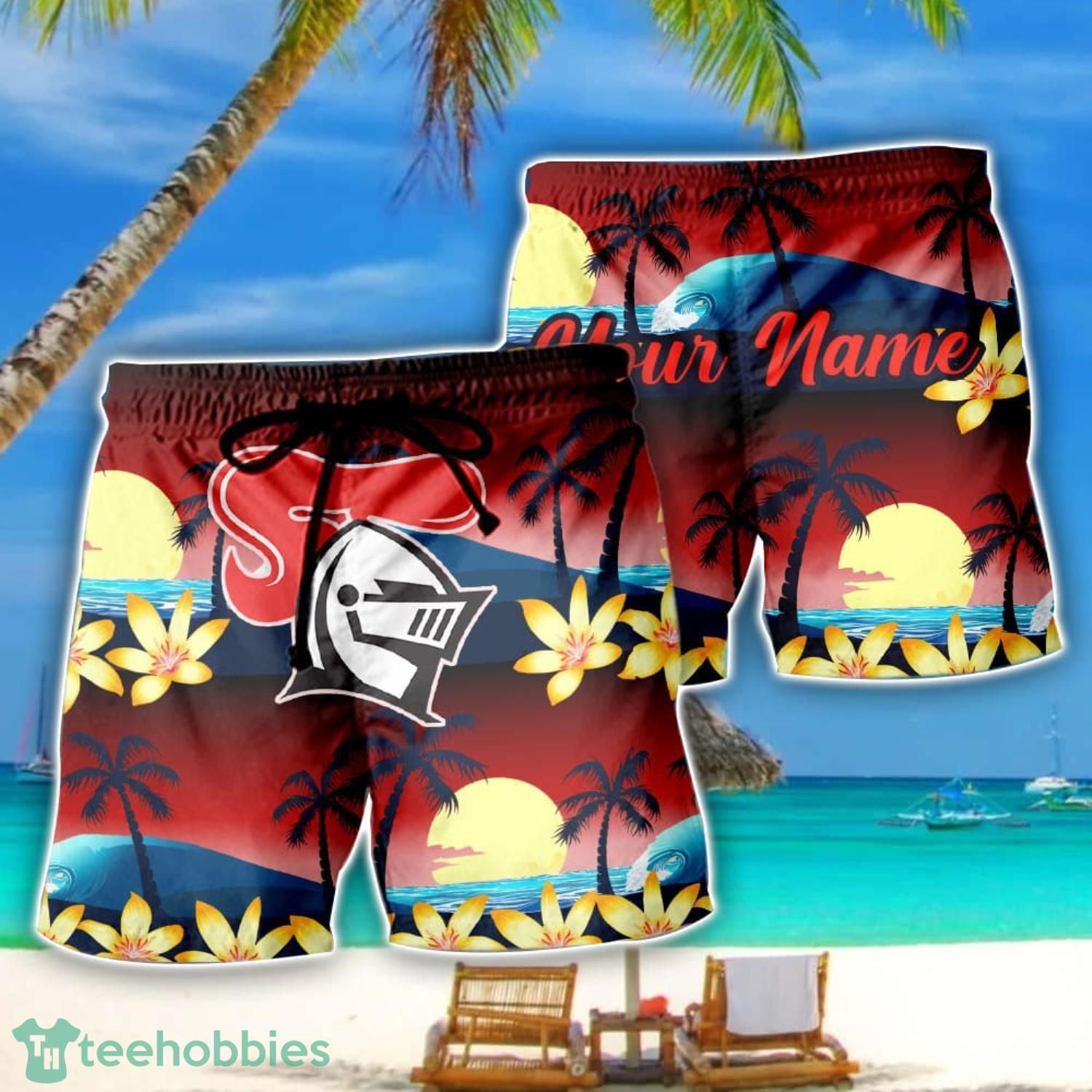 Newcastle Knights NRL Beach Shorts Personalized Name Product Photo 1