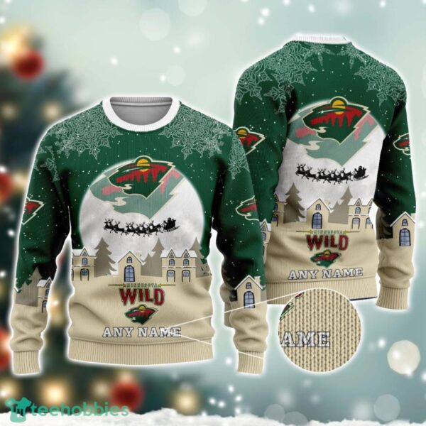 NHL Minnesota Wild Logo Team Sport Ugly Christmas Sweater Custom Name Christmas Holiday Gift Product Photo 1