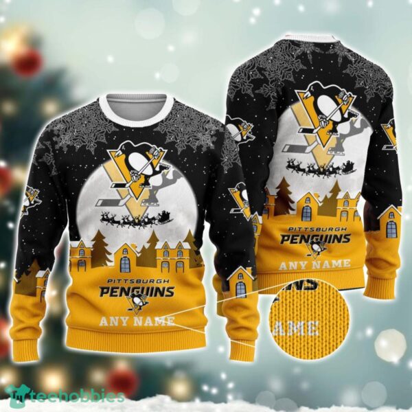 NHL Pittsburgh Penguins Logo Team Sport Ugly Christmas Sweater Custom Name Christmas Holiday Gift Product Photo 2