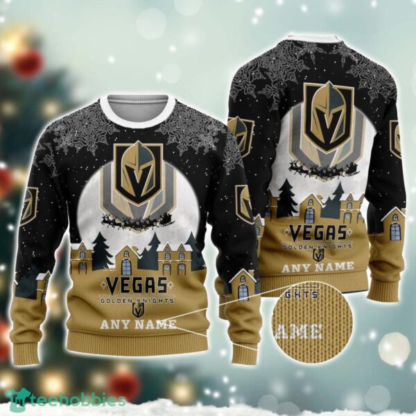 NHL Vegas Golden Knights Logo Team Sport Ugly Christmas Sweater Custom Name Christmas Holiday Gift Product Photo 2