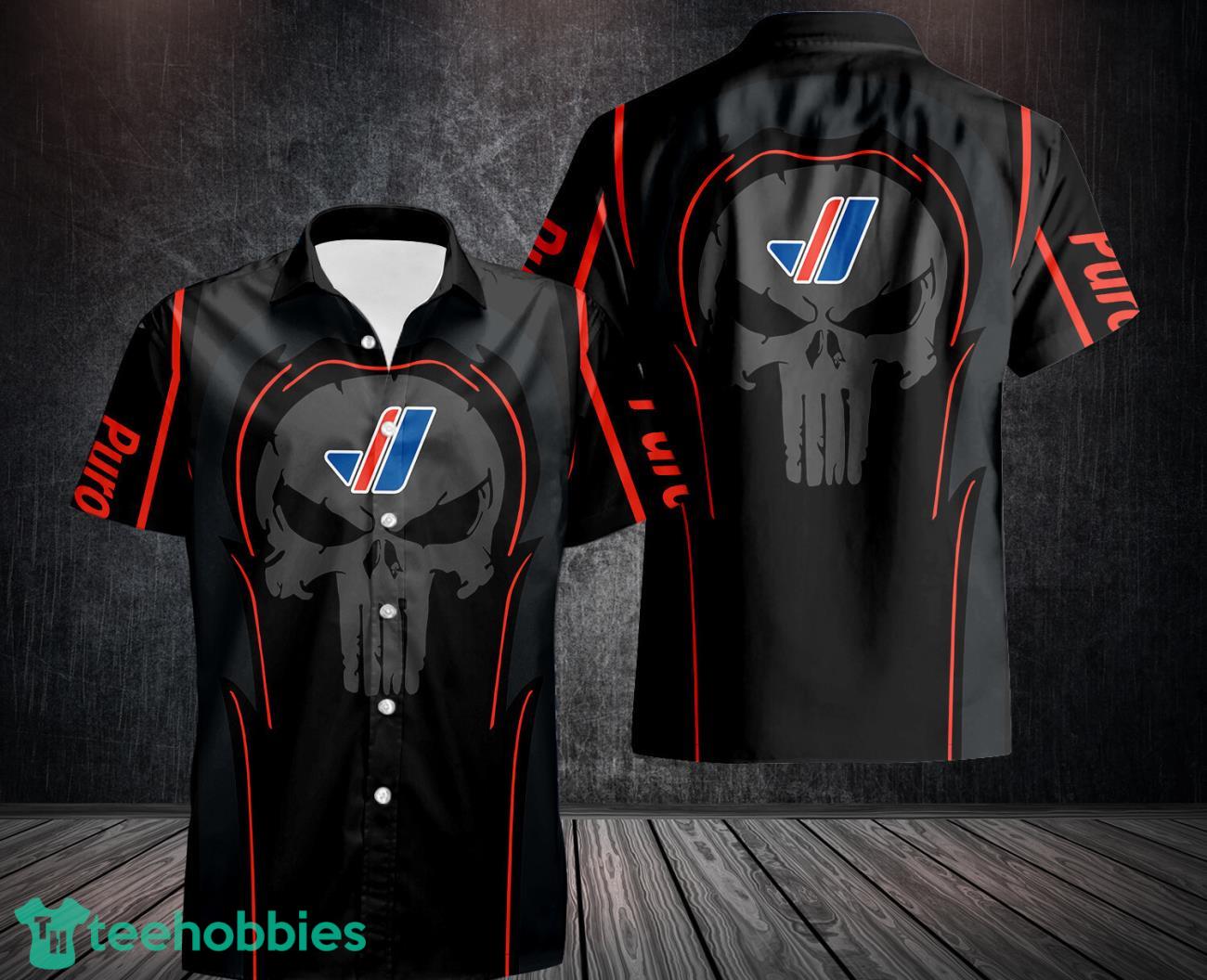 Purolator Button Shirt Skull 3D Hawaiian Shirt For Team Black Shirt image Purolator Button Shirt Skull 3D Hawaiian Shirt For Team Black Shirt Product Photo 1