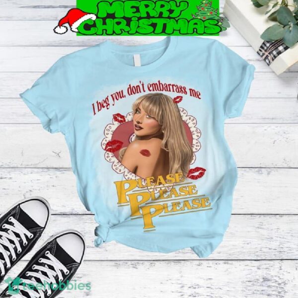 Sabrina Carpenter Please Please Please Fleece Pajamas Set Light Blue All Over Print Christmas Gift - Sabrina Carpenter Please Please Please Fleece Pajamas Set Light Blue-2