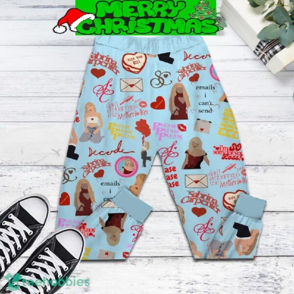 Sabrina Carpenter Please Please Please Fleece Pajamas Set Light Blue All Over Print Christmas Gift - Sabrina Carpenter Please Please Please Fleece Pajamas Set Light Blue-3