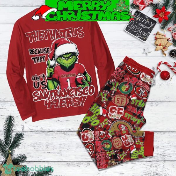 San Francisco 49ers Grinch Hate Us Christmas Fleece Pajamas Set For Christmas - San Francisco 49ers Grinch Hate Us Christmas Fleece Pajamas Set-5