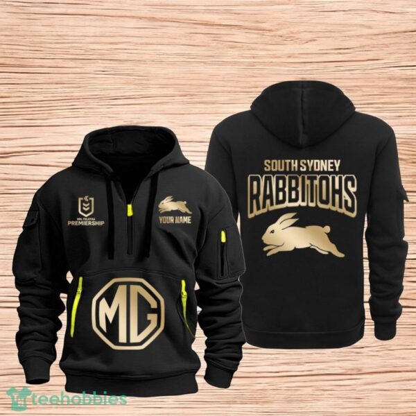 South Sydney Rabbitohs NRL Custom Name New Heavy Hoodie 2D Quarter Zip Hoodie For Fans Product Photo 1
