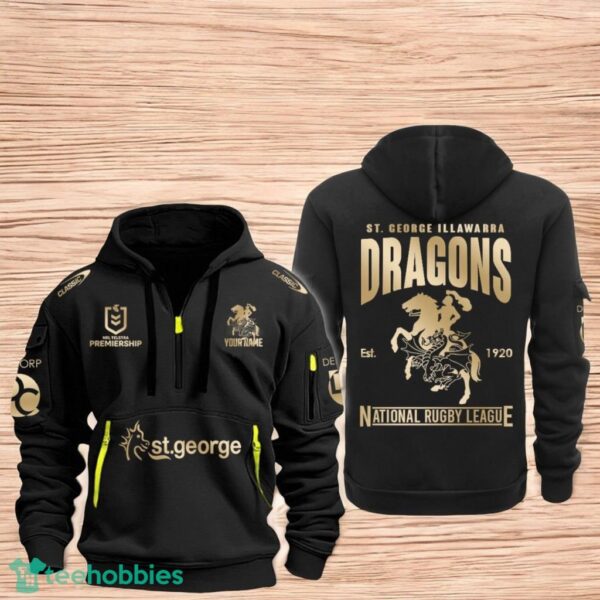 St. George Illawarra Dragons NRL Custom Name New Heavy Hoodie 2D Quarter Zip Hoodie For Fans Product Photo 1