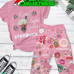 Starbucks Cupid Need Coffee Fleece Pajamas Set Pink Men Women For Fans - Starbucks Cupid Need Coffee Fleece Pajamas Set Pink-1