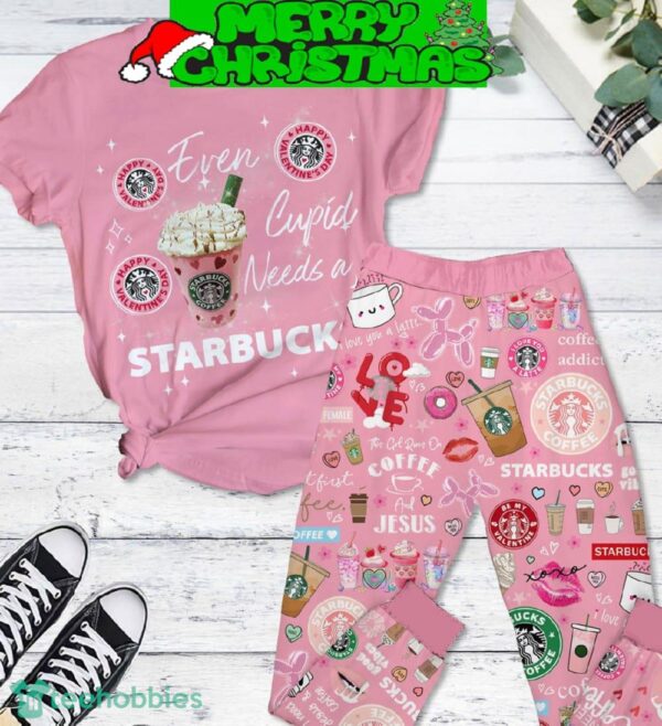 Starbucks Cupid Need Coffee Fleece Pajamas Set Pink Men Women For Fans - Starbucks Cupid Need Coffee Fleece Pajamas Set Pink-1