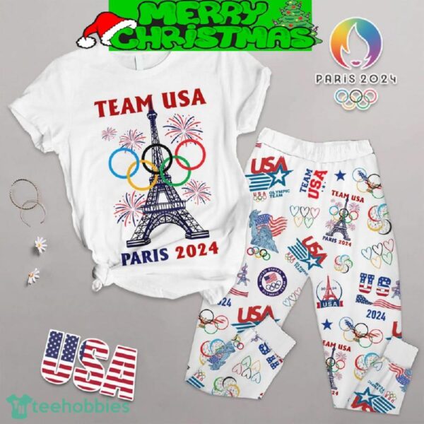 USA Olympic Paris 2024 Best Team Fleece Pajamas Set Gift Family - USA Olympic Paris 2024 Best Team Fleece Pajamas Set-1
