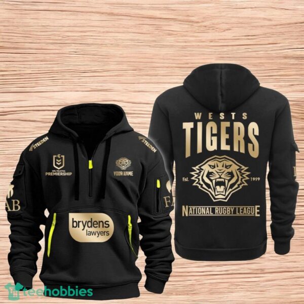 Wests Tigers NRL Custom Name New Heavy Hoodie 2D Quarter Zip Hoodie For Fans Product Photo 1