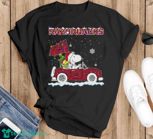 Arkansas Razorbacks Snoopy And Woodstock Driving Car Cute Snoopy Limited Edition Shirt - Black T-Shirt