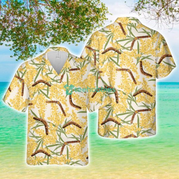 Australian boomerang Golden Wattle Flowers Beach Gift Hawaiian Shirt 3D Printed Product Photo 1