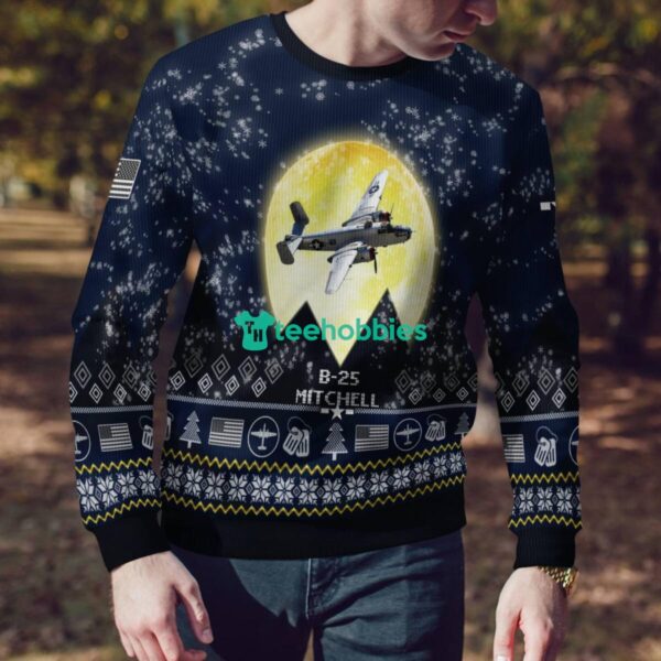 B-25 Mitchell B25 3D Aircraft Moonlight Ugly Christmas Sweater Veteran Christmas Sweater Product Photo 4