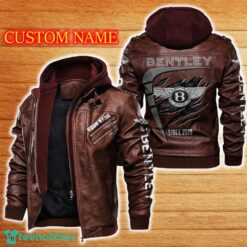 Bentley Leather Jacket Black And Brown Color Car Logo Trending All OVer Print Gift Fans Custom Name - Bentley Leather Jacket Car For Fans_2