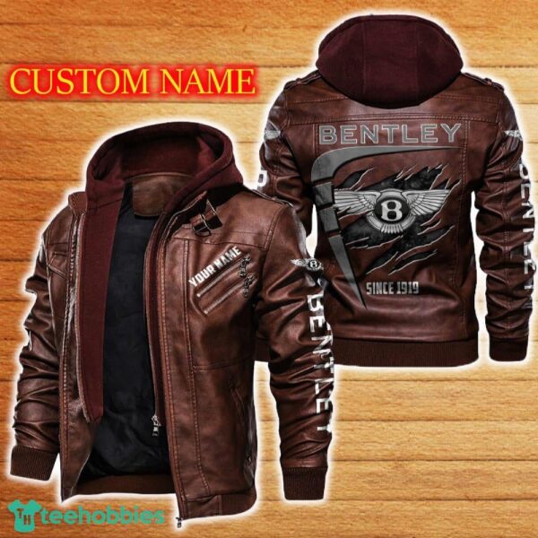 Bentley Leather Jacket Black And Brown Color Car Logo Trending All OVer Print Gift Fans Custom Name - Bentley Leather Jacket Car For Fans_2