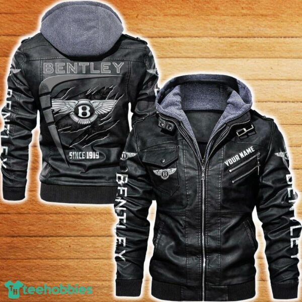 Bentley Leather Jacket Black And Brown Color Car Logo Trending All OVer Print Gift Fans Custom Name - Bentley Leather Jacket Car For Fans_1