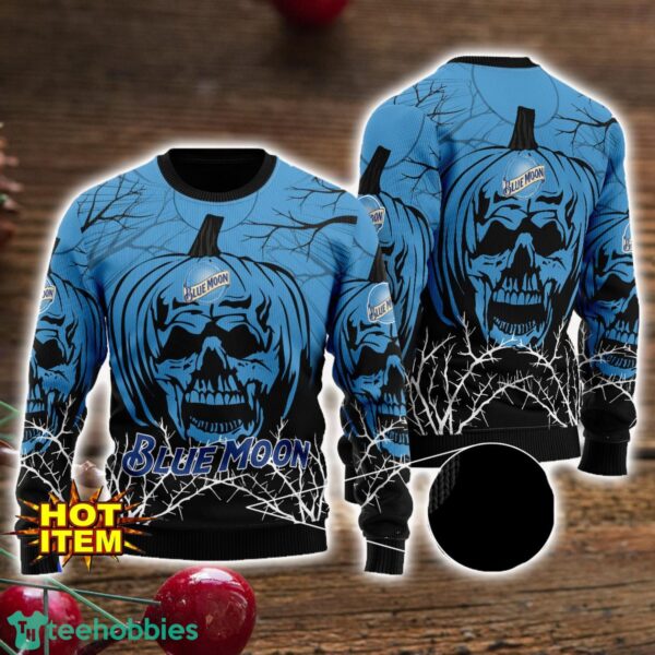 Blue Moon Halloween Pumpkin Ugly Christmas Sweater Gift Ideas Product Photo 1