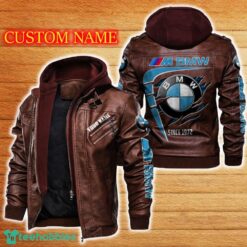BMW M Leather Jacket Black And Brown Color Car Logo Trending All OVer Print Gift Fans Custom Name - BMW M Leather Jacket Car For Fans_2