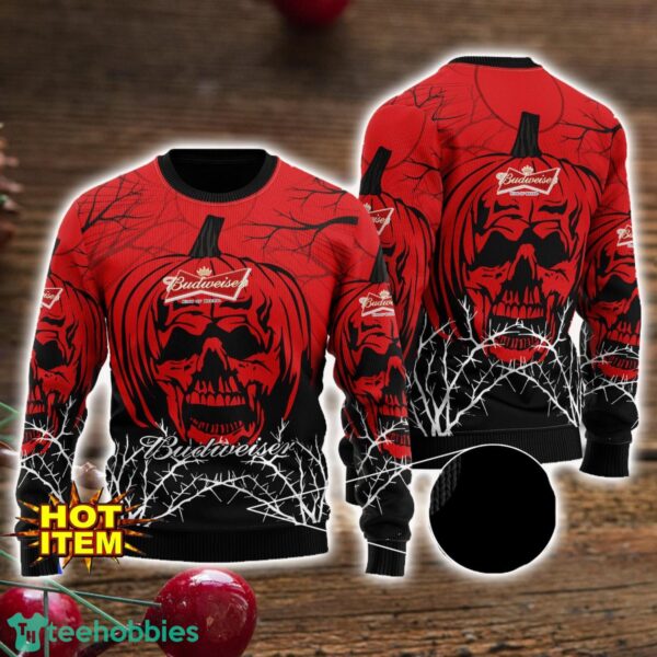 Budweiser Halloween Pumpkin Ugly Christmas Sweater Gift Ideas Product Photo 1