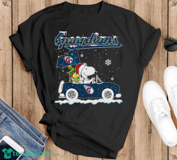 Cleveland Guardians Snoopy And Woodstock Driving Car Cute Snoopy Limited Edition Shirt - Black T-Shirt