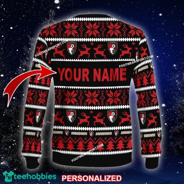 Custom Name NEW Needle AFC Bournemouth Knitted Christmas Sweater AOP Gift For Men And Women - EPL AFC Bournemouth Ugly Christmas Sweater For Men And Women Photo 2