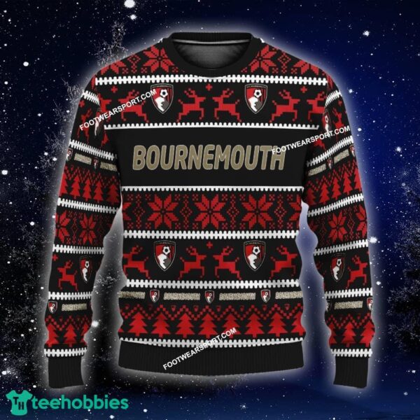 Custom Name NEW Needle AFC Bournemouth Knitted Christmas Sweater AOP Gift For Men And Women - EPL AFC Bournemouth Ugly Christmas Sweater For Men And Women Photo 1