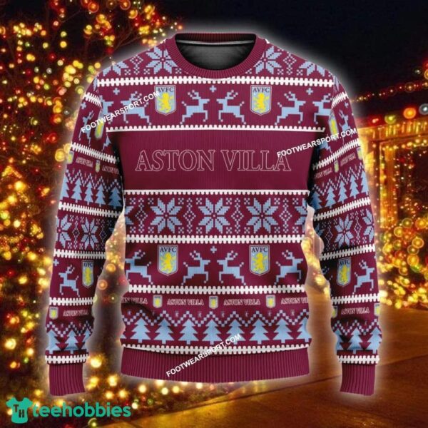 Custom Name NEW Outwear Aston Villa Ugly Christmas Sweater Gift Holidays - EPL Aston Villa Ugly Christmas Sweater For Men And Women Photo 1