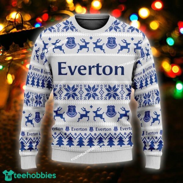 Custom Name NEW Ribbed Everton Ugly Christmas Sweater Gift For Men And Women - EPL Everton Ugly Christmas Sweater For Men And Women Photo 1