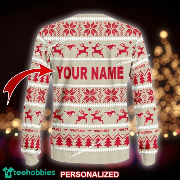 Custom Name NEW Snowball SMU Mustangs Knitted Christmas Sweater Gift For Adult - NCAA SMU Mustangs Ugly Christmas Sweater For Men And Women Photo 2