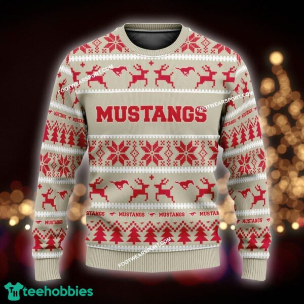 Custom Name NEW Snowball SMU Mustangs Knitted Christmas Sweater Gift For Adult - NCAA SMU Mustangs Ugly Christmas Sweater For Men And Women Photo 1