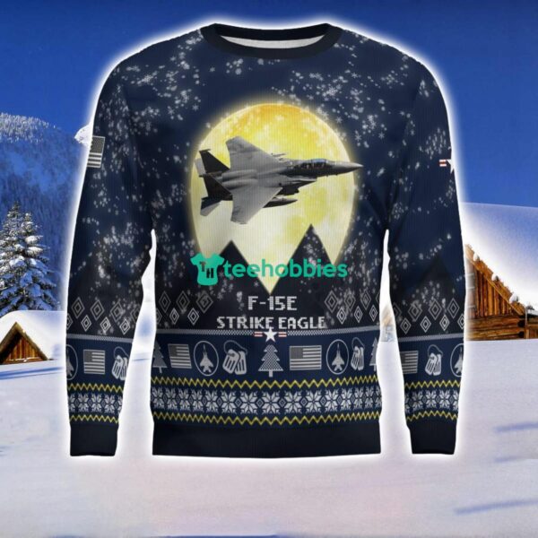 F-15E Strike Eagle F15E 3D Aircraft Moonlight Ugly Christmas Sweater Veteran Christmas Sweater Product Photo 2