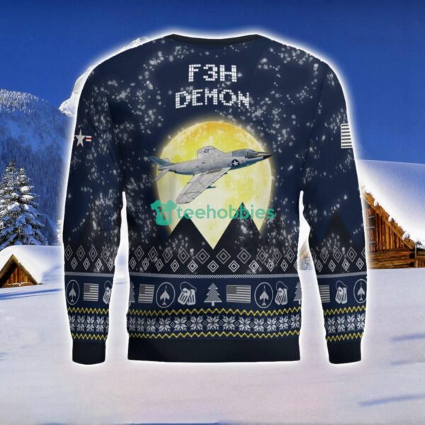 F3H Demon 3D Aircraft Moonlight Ugly Christmas Sweater Veteran Christmas Sweater Product Photo 3