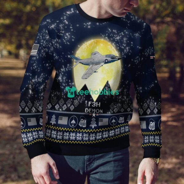 F3H Demon 3D Aircraft Moonlight Ugly Christmas Sweater Veteran Christmas Sweater Product Photo 4