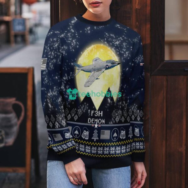 F3H Demon 3D Aircraft Moonlight Ugly Christmas Sweater Veteran Christmas Sweater Product Photo 5