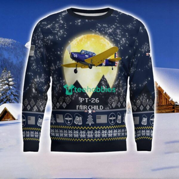 Fairchild PT-26 PT26 3D Aircraft Moonlight Ugly Christmas Sweater Veteran Christmas Sweater Product Photo 2