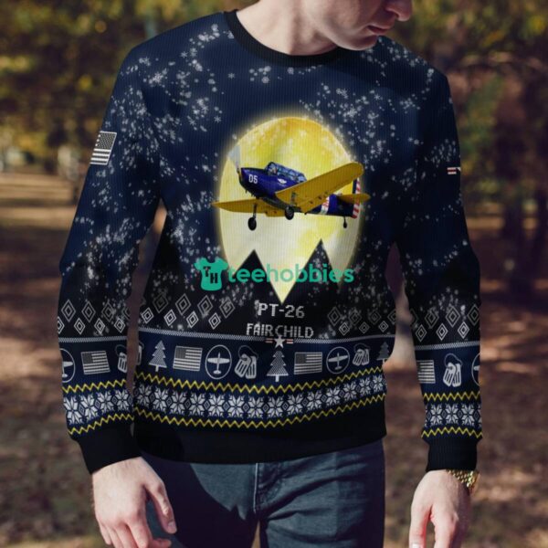 Fairchild PT-26 PT26 3D Aircraft Moonlight Ugly Christmas Sweater Veteran Christmas Sweater Product Photo 4
