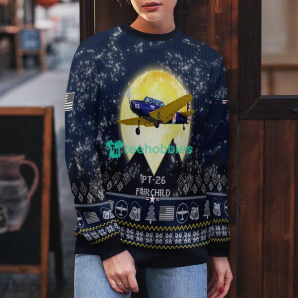 Fairchild PT-26 PT26 3D Aircraft Moonlight Ugly Christmas Sweater Veteran Christmas Sweater Product Photo 5