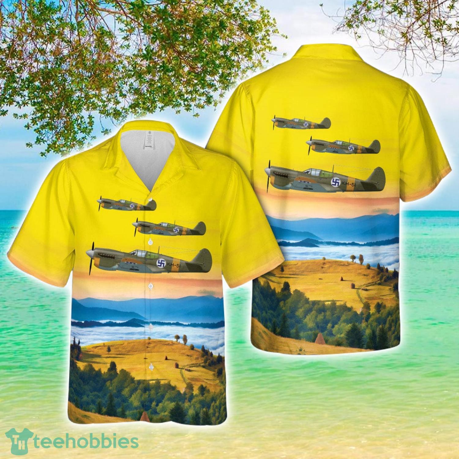 Finnish Air Force Curtiss P 40 Warhawk WWII Hawaiian Shirt Beach Gift image Finnish Air Force Curtiss P-40 Warhawk WWII Hawaiian Shirt Beach Gift Product Photo 1