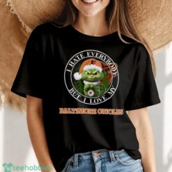 Green Cat With Santa Hat I Hate Everybody But I Love Baltimore Orioles Christmas T-shirt - Women Black T-Shirt