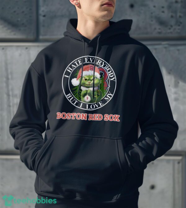 Green Cat With Santa Hat I Hate Everybody But I Love Boston Red Sox Christmas T-shirt - Men Black Hoodie