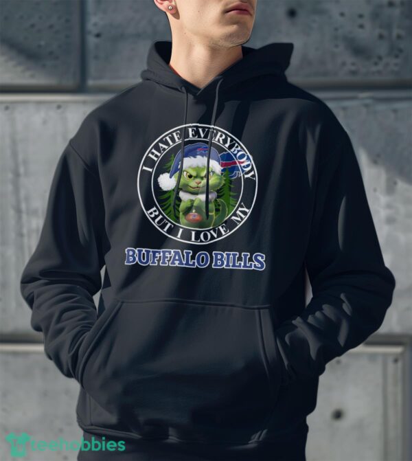 Green Cat With Santa Hat I Hate Everybody But I Love Buffalo Bills Christmas T-shirt - Men Black Hoodie