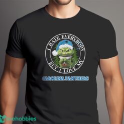 Green Cat With Santa Hat I Hate Everybody But I Love Carolina Panthers Christmas T-shirt - Men Black T-Shirt