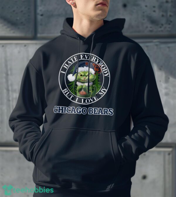 Green Cat With Santa Hat I Hate Everybody But I Love Chicago Bears Christmas T-shirt - Men Black Hoodie